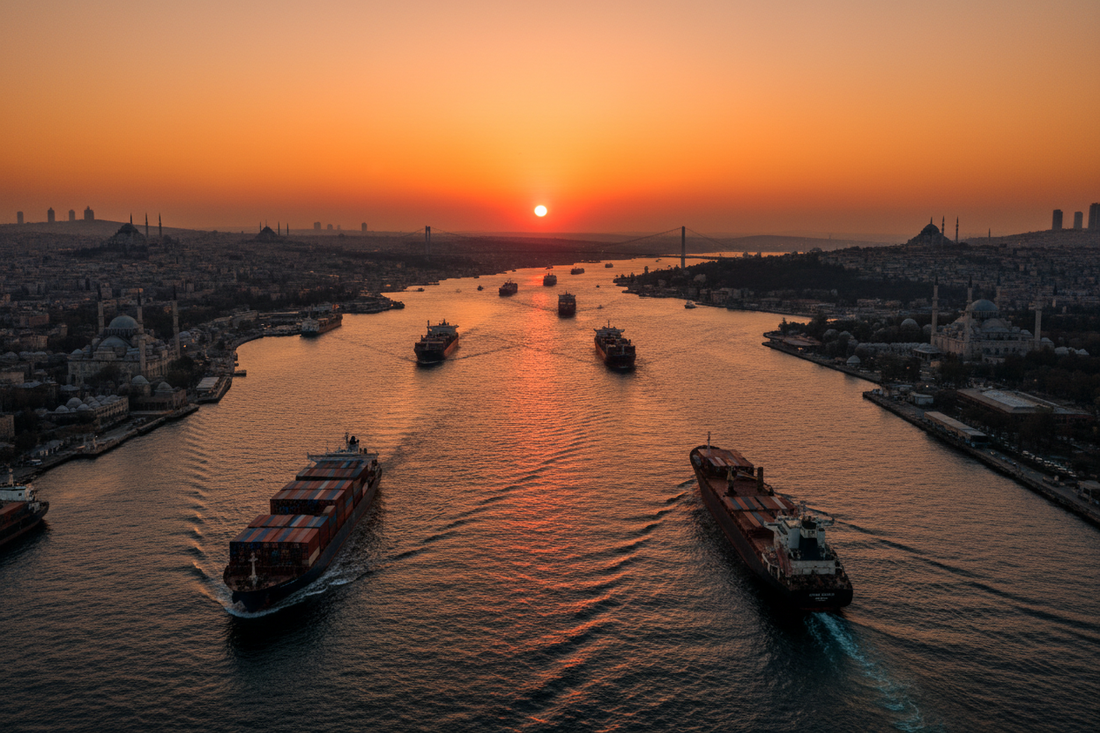 Bosphorus Strait at golden hour — Türkiye as energy and trade hub