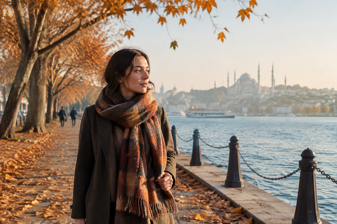 Sonbaharda yapraklı sokakta yürüyen kişi; grip ve soğuk algınlığı rehberi kapak görseli