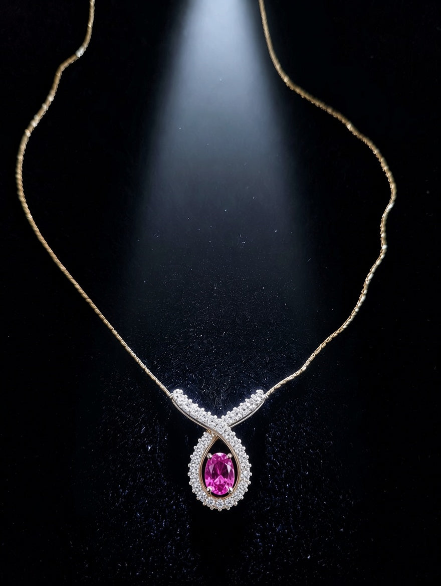 925 Ayar Gümüş Altın Kaplama Yakut Zirkon Damla Kadın Kolye | Limited Edition