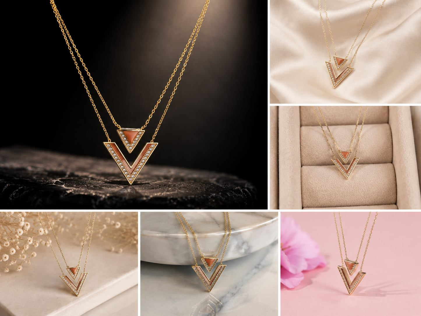 Aura Geometric Diamond Effect — Altın Kaplama Gümüş Kolye | Dünyada Tek Üretim