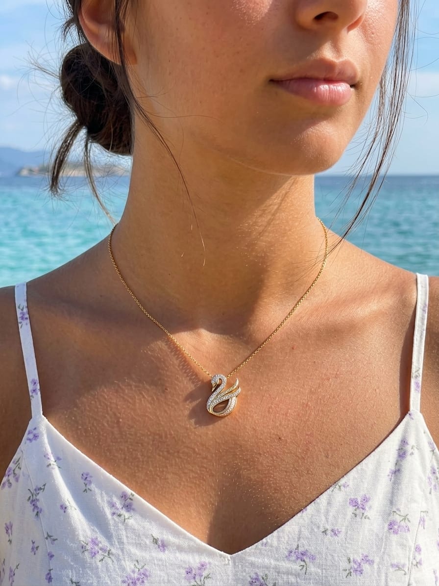 925 Ayar Gümüş Altın Kaplama Zirkon Taşlı Kuğu Kadın Kolye | Limited Edition