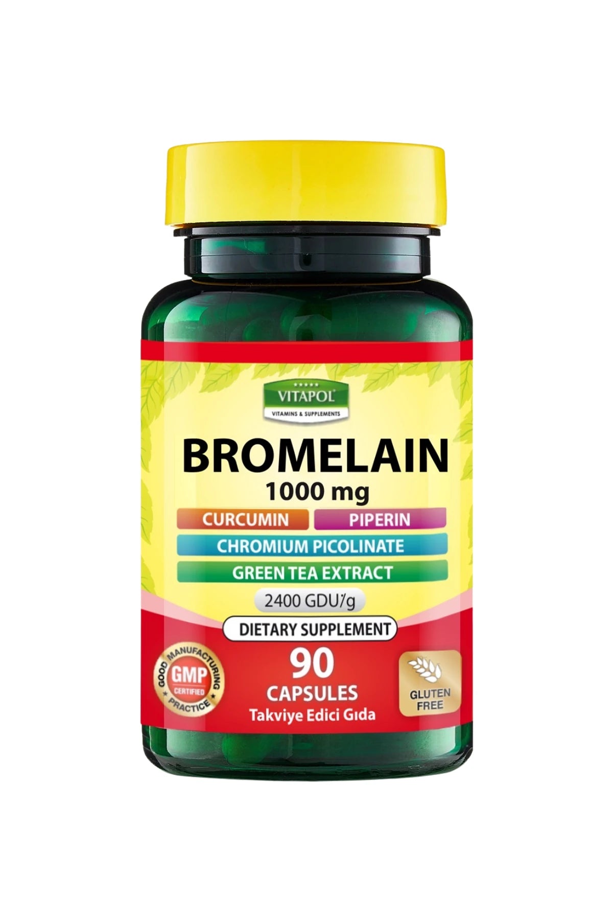 Bromelain 1000Mg 90 Kapsül Curcumin,Piperin,Chromium Picolinate,Yeşil Çay Ekstresi