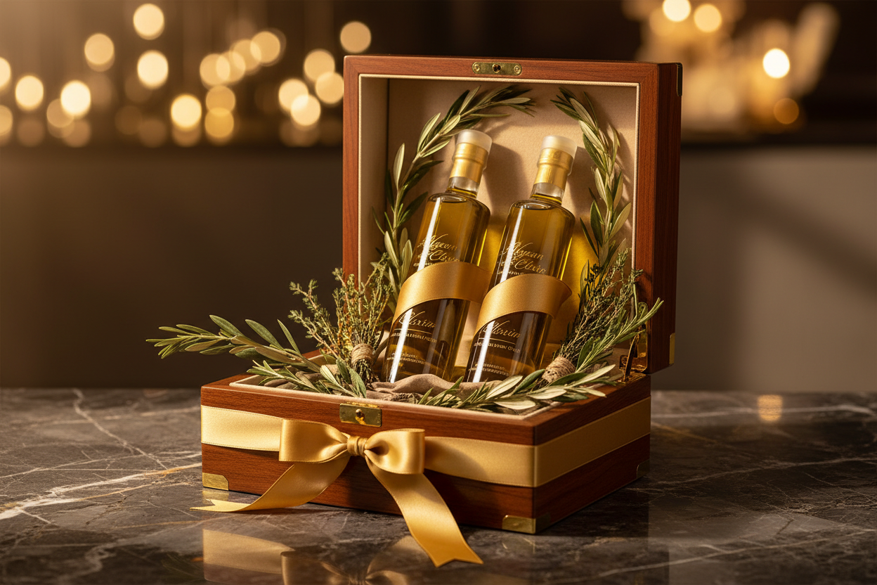 Aegean Olive Oil Luxury Gift Set — 3’lü Premium Ahşap Kutu