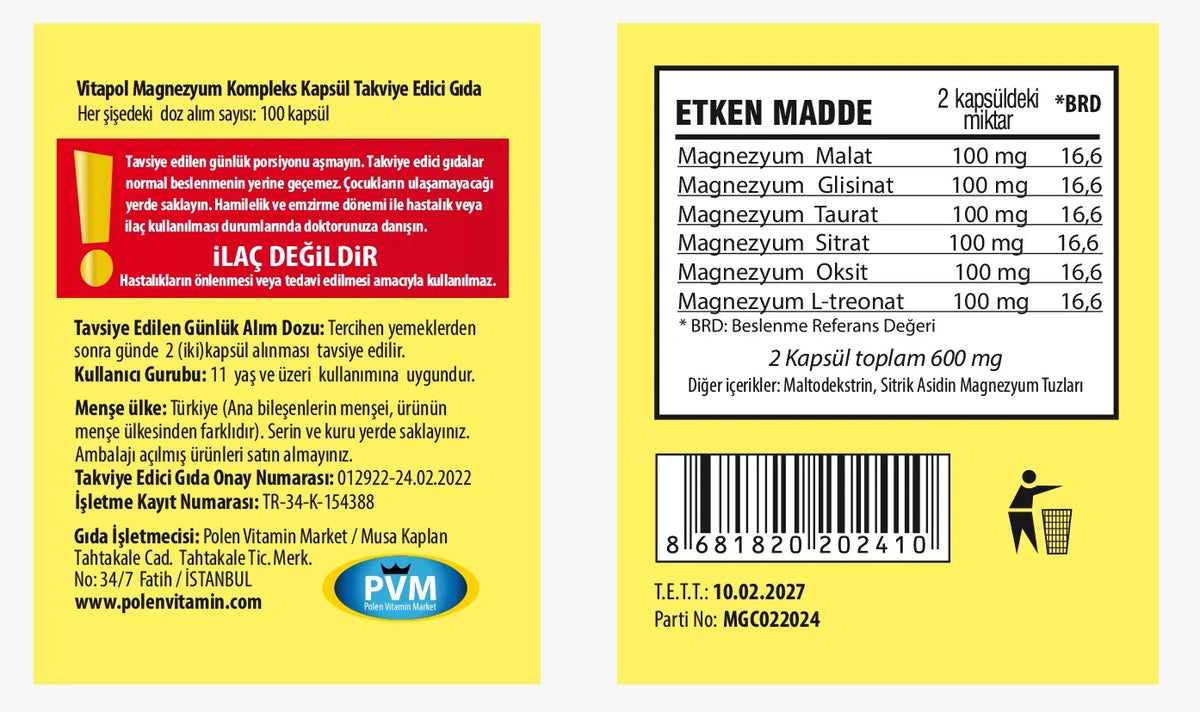 Magnezyum Kompleks 100 Kapsül | Çoklu Form Magnezyum