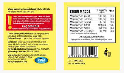 Magnezyum Kompleks 100 Kapsül | Çoklu Form Magnezyum