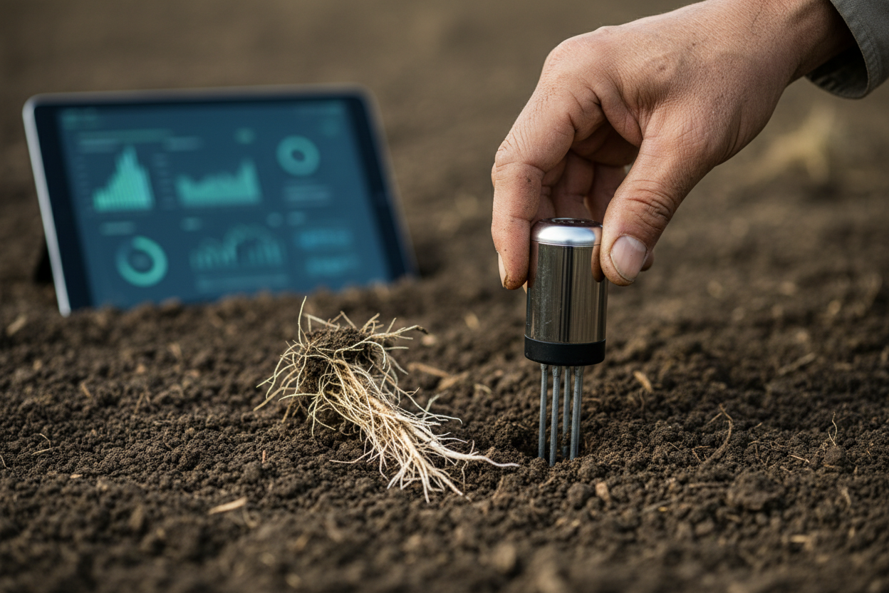 Sensearth soil sensor being used in the root zone